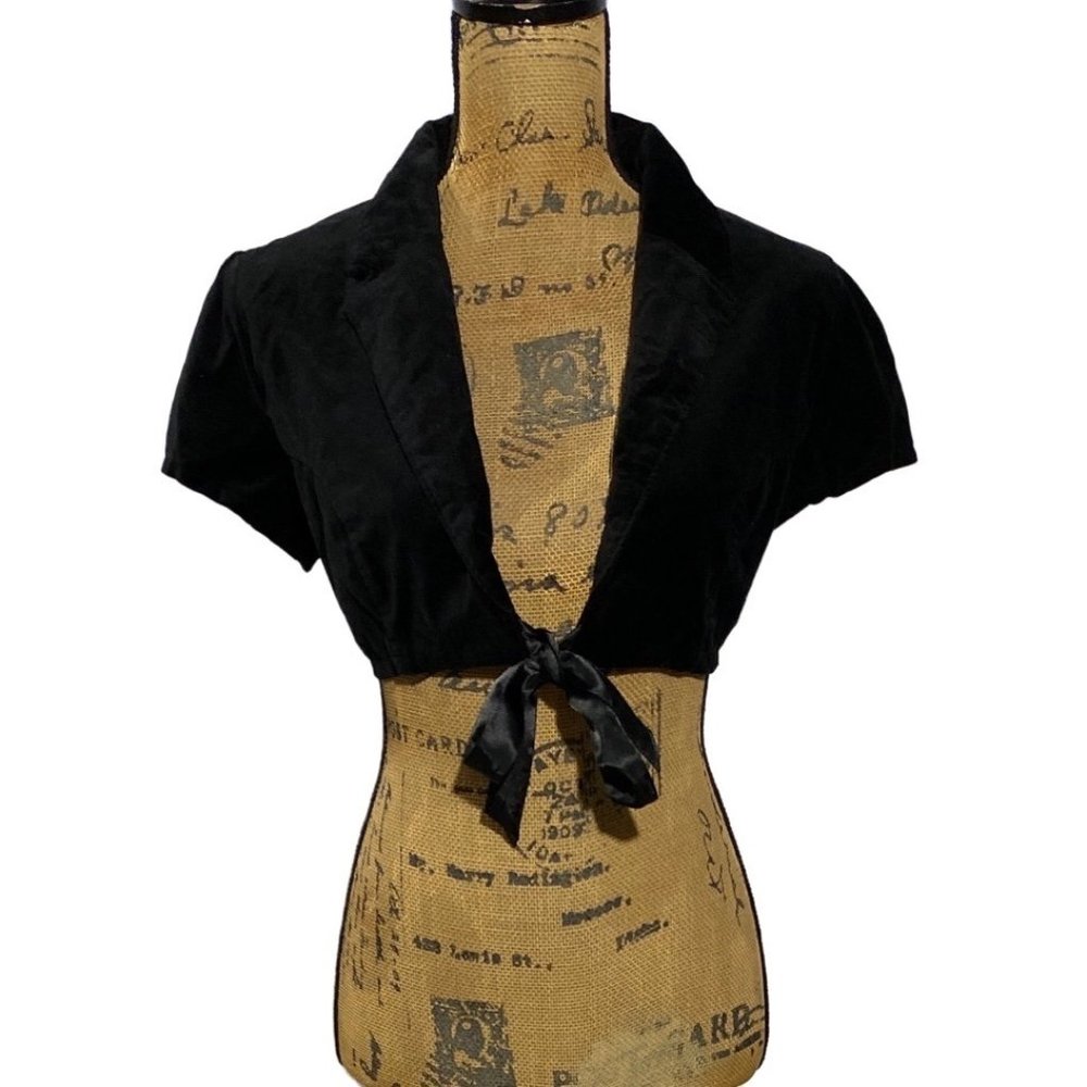 BCIH Crop Blazer Jacket Best Chick in Heels XL Black Velvet Velour‎ Satin Ribbon